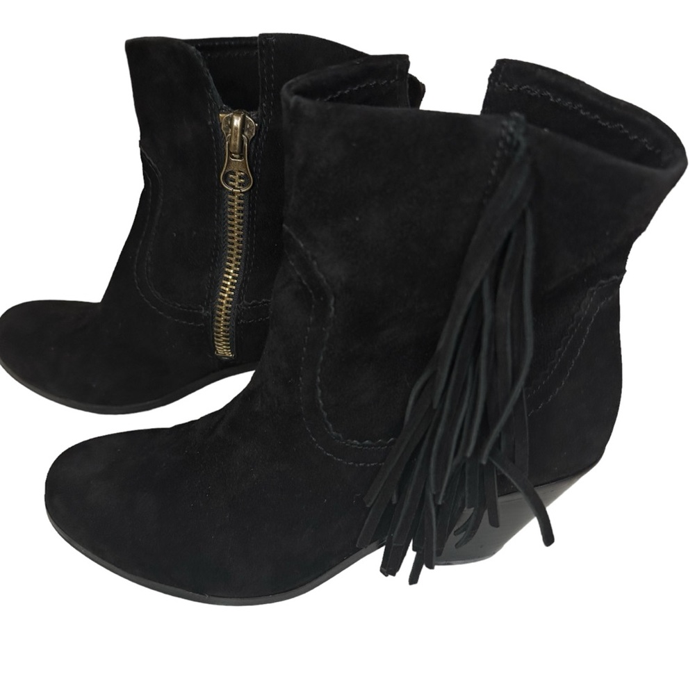 Sam Edelman Womens Suede Fringe High Heel Ankle Boots Black Size 7.5 M